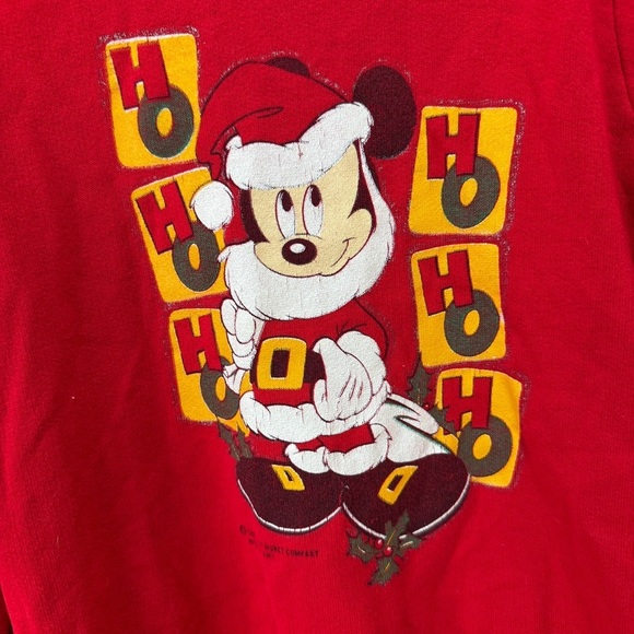 Vintage 90s Disney Mickey Mouse Santa Sweatshirt Christmas long sleeve tee - Picture 5 of 8